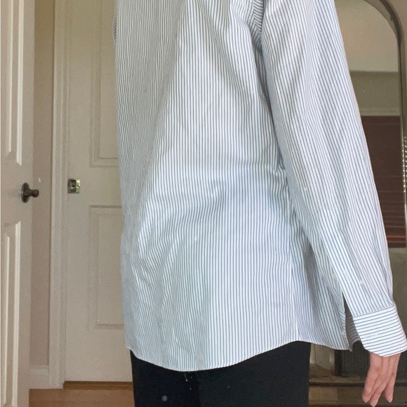 Blue and white striped oversized dress shirt. - Picture 2 of 6